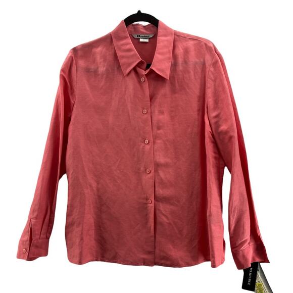 Nycard Collection Womens Button Front Shirt Pink Cuff Sleeve Point Collar 14 New - Picture 1 of 8